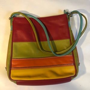 Red/green/orange/yellow/turquoise leather purse